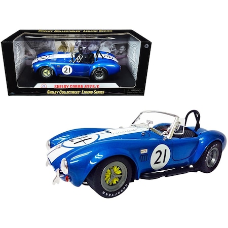 Shelby Collectibles No. 21 Metallic with White Stripes 1 by 18 Diecast Model Car for Shelby Cobra 427 S-C, Blue SC112